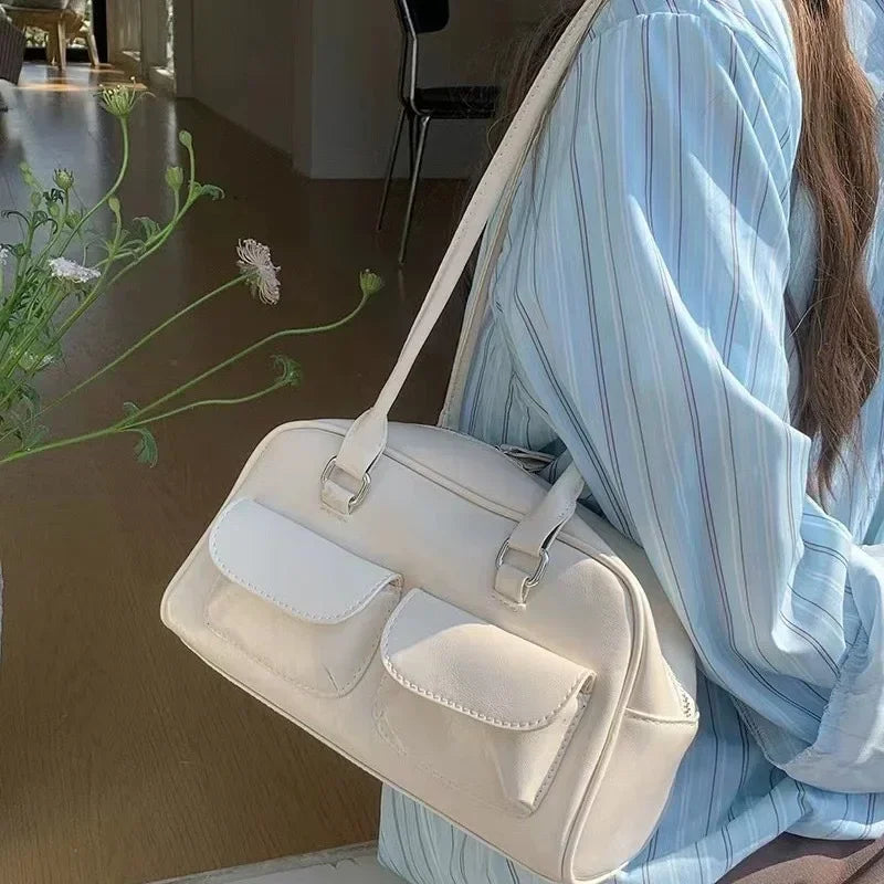 Women's Vintage Business Shoulder Bag — PU Leather Baguette Commute Tote