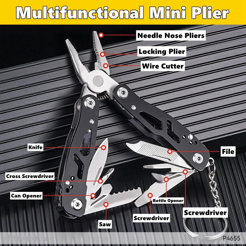 Pocket Mini Multi-Tool Pliers – Folding Knife, Screwdriver, Opener & Nail File | EDC