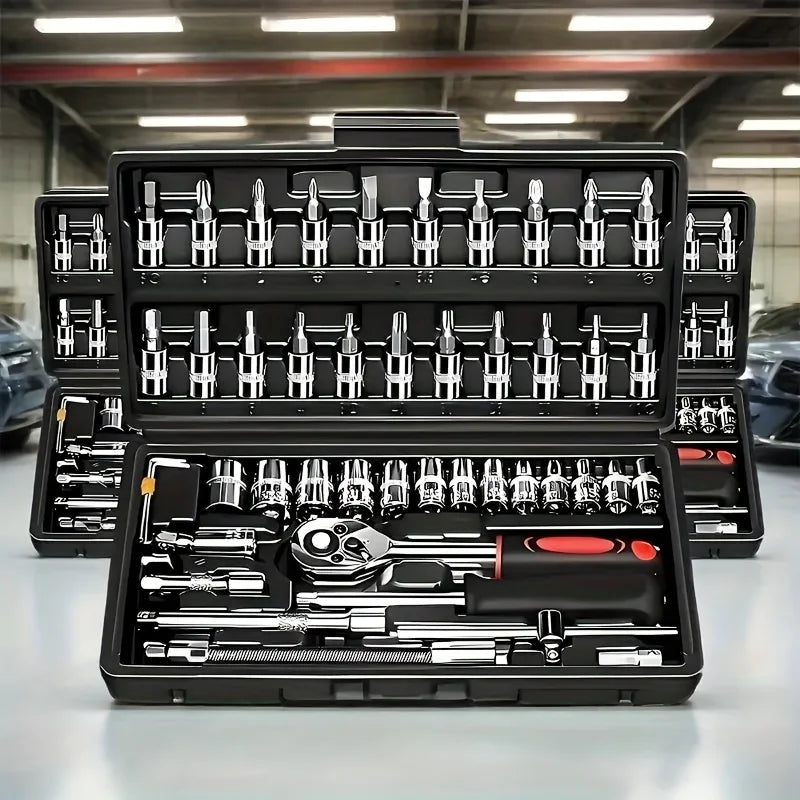 46-Piece CR-V Steel Socket Set – Ratchet Wrench, Extension Bar & Storage Bag for Auto & Home Repair