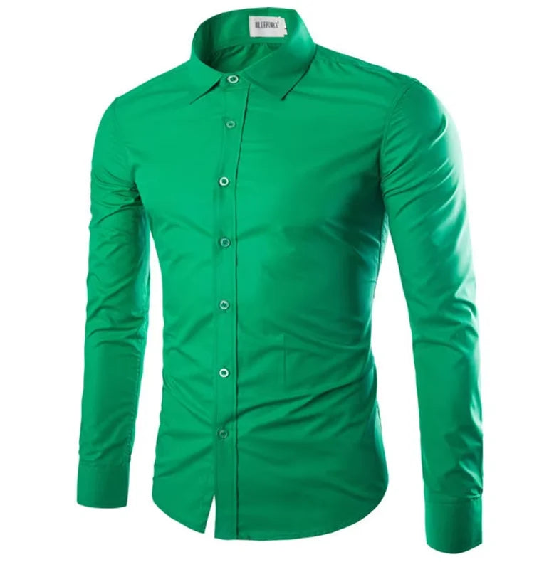 Men's Casual Long Sleeve Shirt - Solid Color Candy Collection (M-3XL)