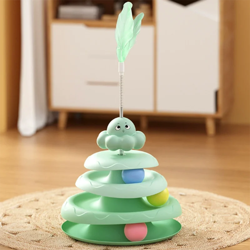 3-Layer Cat Turntable Ball Toy with Octopus Teaser Wand – Interactive Puzzle Toy for Cats