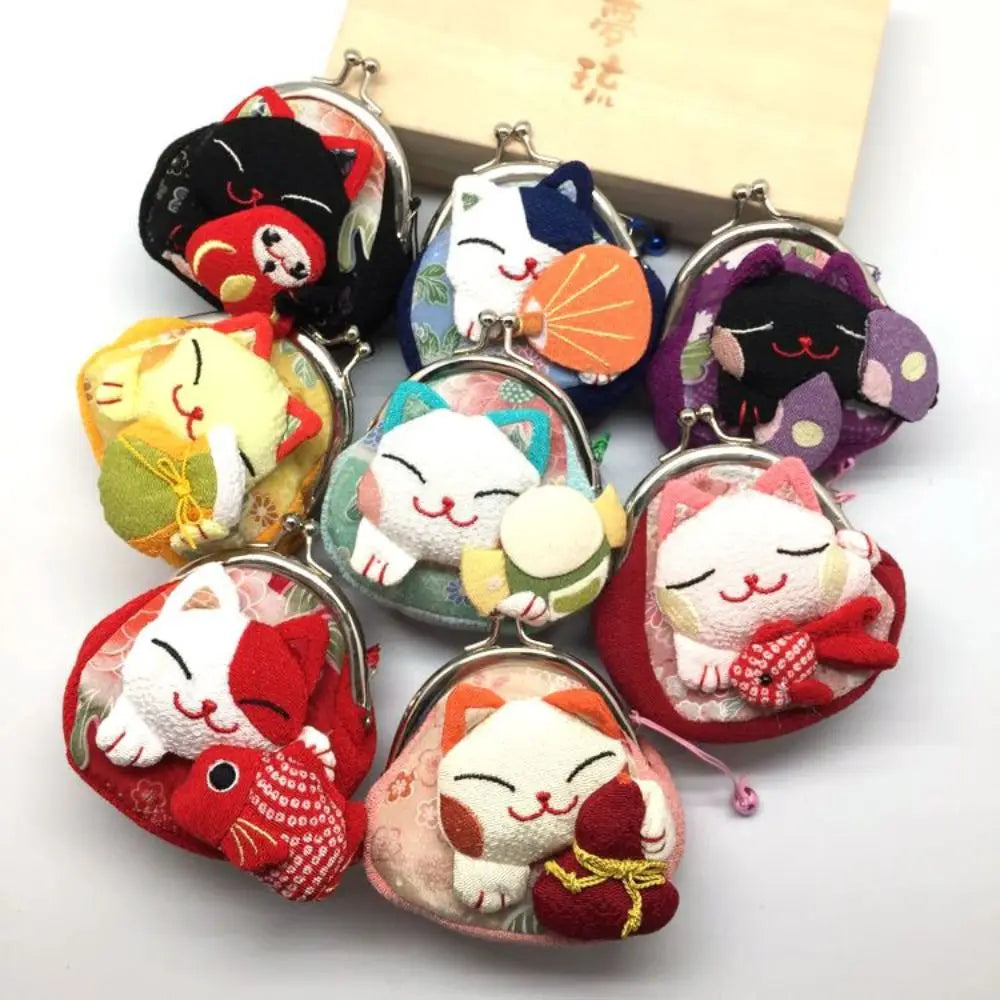 Maneki Neko Lucky Cat Coin Purse — Cute Japanese Fortune Cat Clasp Wallet & Gift
