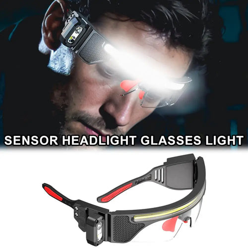 Gafas LED 2 en 1, faro con Sensor de Ondas, luz de Gafas Impermeables, Lámpara de Trabajo Recargable TIPO C para Pesca