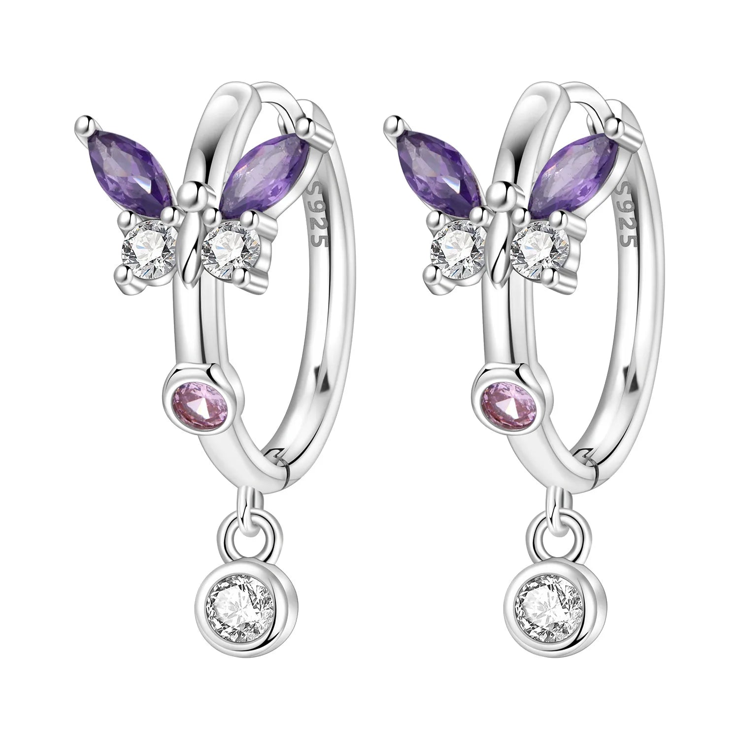 925 Sterling Silver Zircon Butterfly Drop Earrings – Women's Fine Jewelry