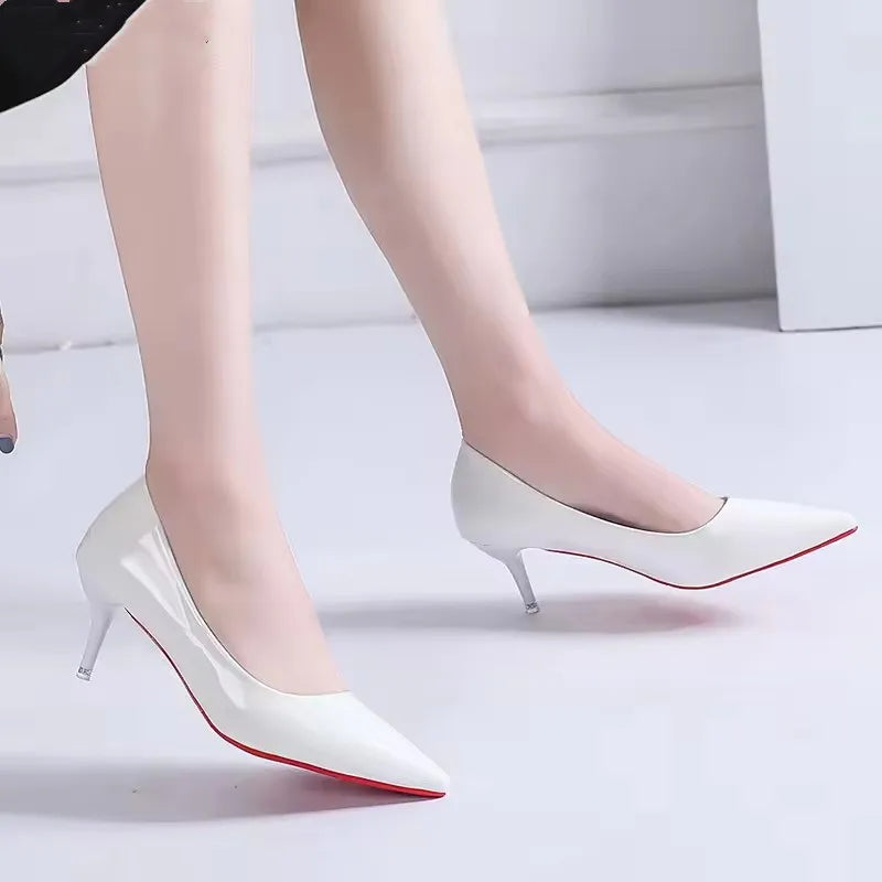 Women's Pointed Toe Patent Leather Pumps – Stiletto Heels, 3 Heights
