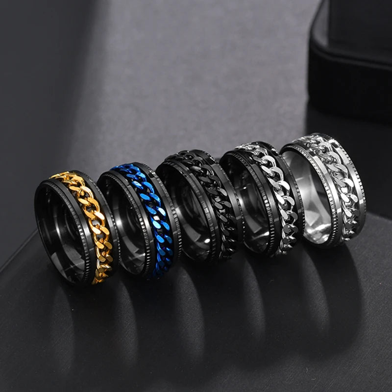 Stainless Steel Spinner Ring | Rotatable Chain Punk Design | Unisex