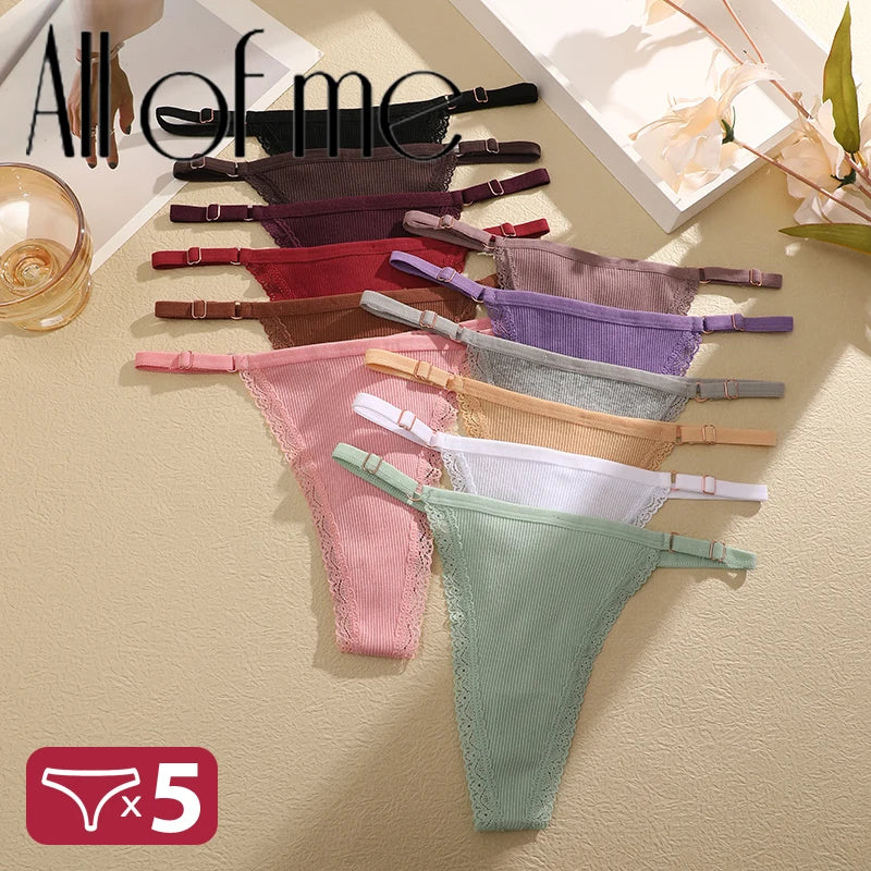 Women's 5-Pack Cotton G-String Thong Set | Low-Rise Adjustable Waist Underwear S-XL