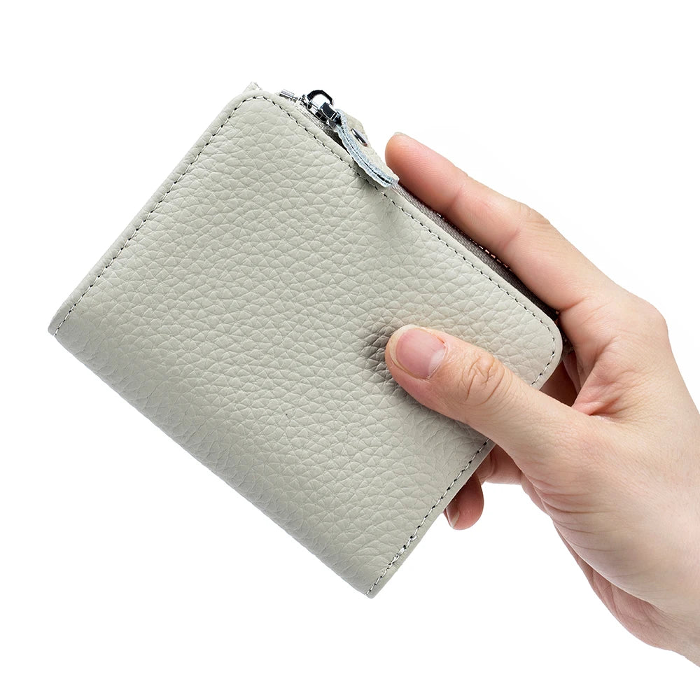 Genuine Cow Leather Short Wallet — RFID Blocking Card Holder & Coin Purse