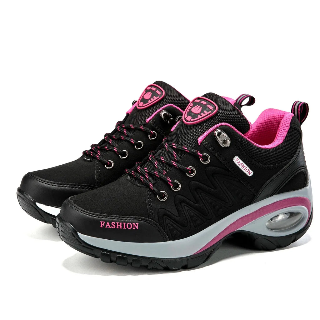 Women's Waterproof Platform Sneaker Boots – Lace-Up Low Heel Casual Outdoor Shoes