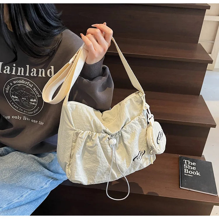 Korean Style Nylon Tote Bag — Casual Crossbody Shoulder Saddle Handbag