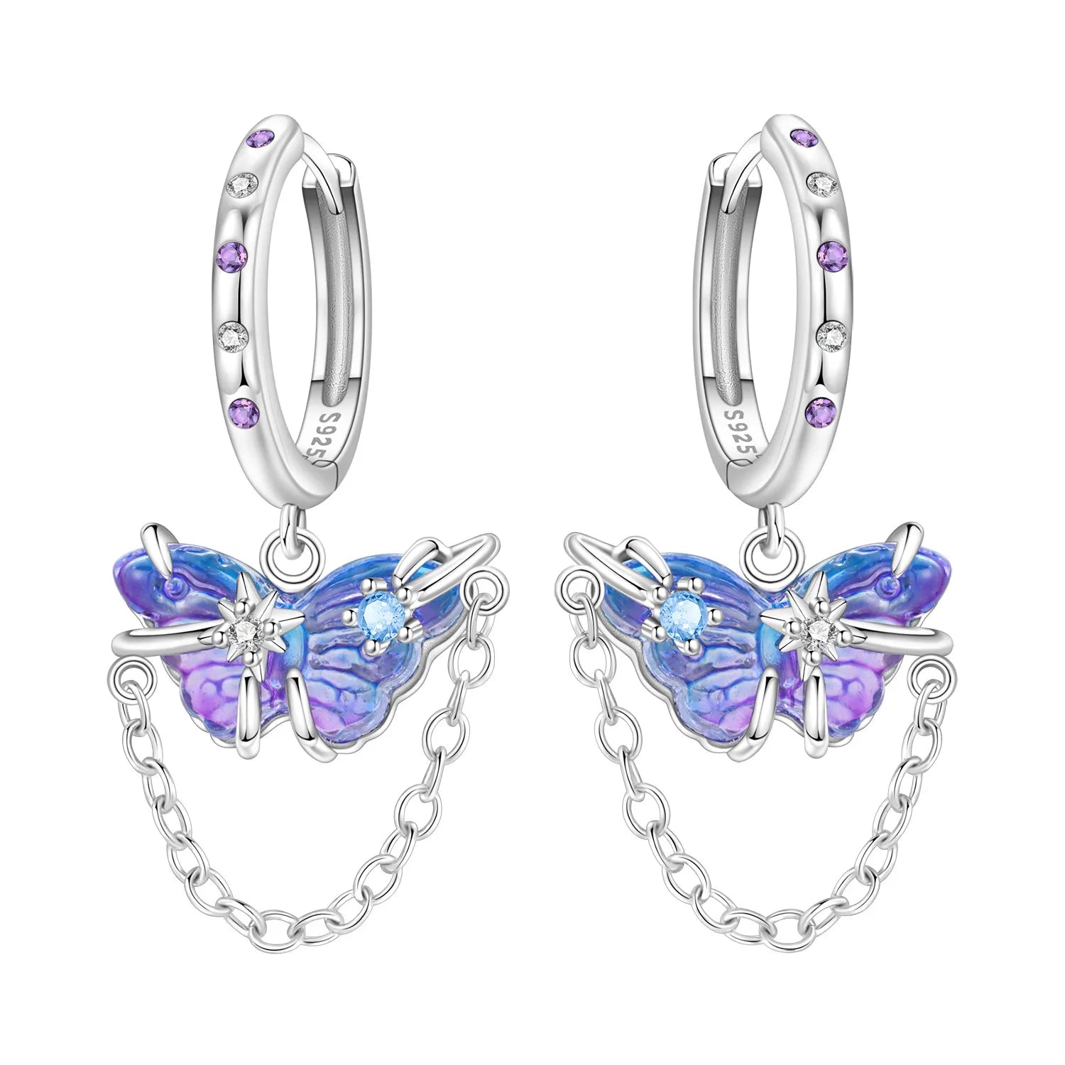 925 Sterling Silver Zircon Butterfly Drop Earrings – Women's Fine Jewelry