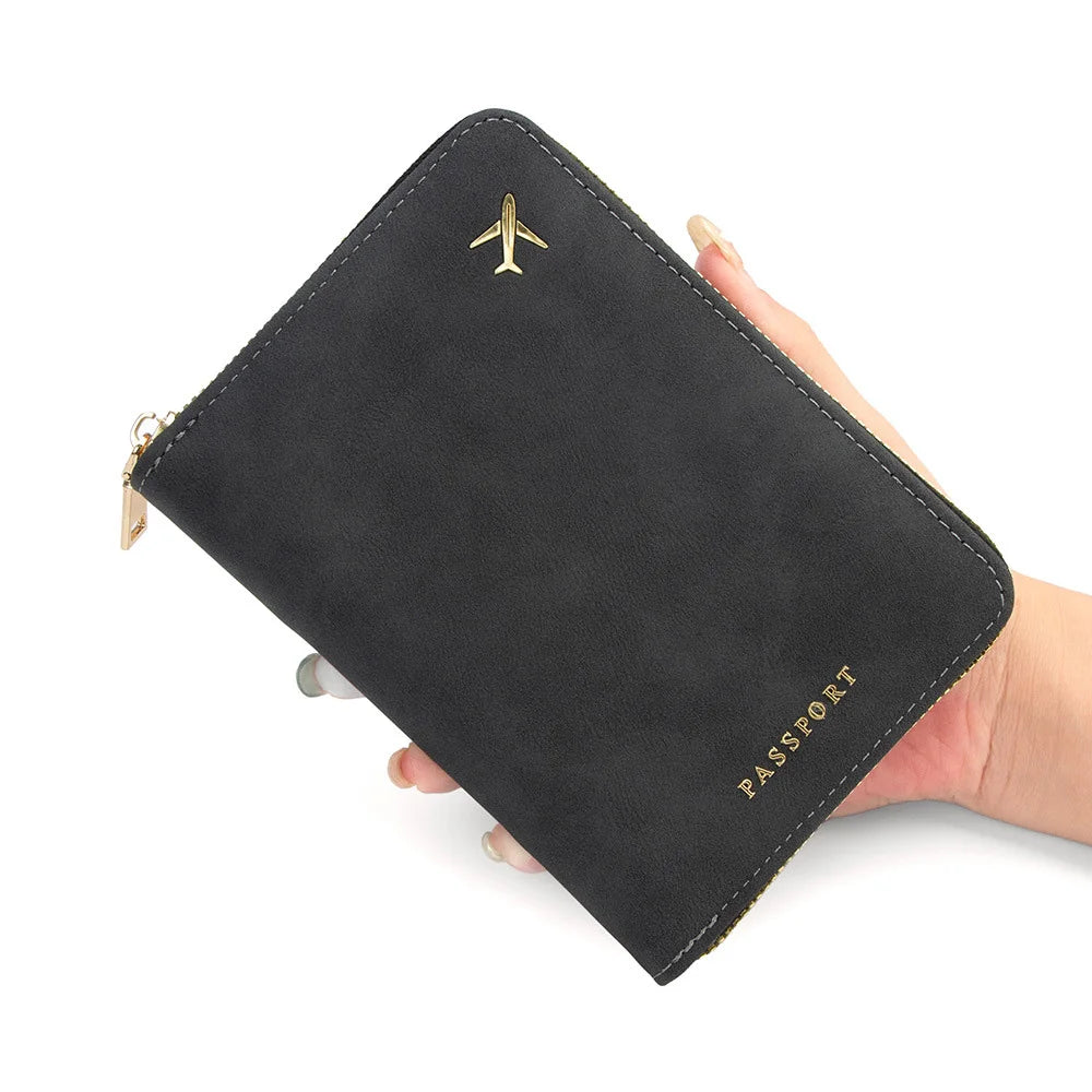 New Blocking Passport Wallet with Zipper Thickened PU Anti-Theft Travel Organizer Slim Card Holder Storage Bag Travel Essentials