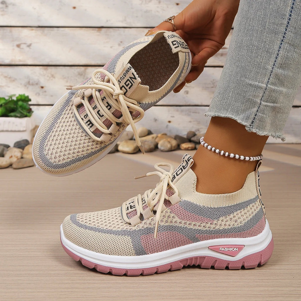 Women's Two-Tone Canvas Sneakers – Lace-Up Casual Work Shoes