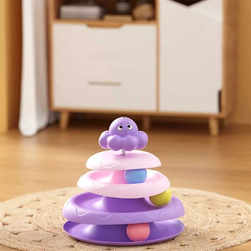 3-Layer Cat Turntable Ball Toy with Octopus Teaser Wand – Interactive Puzzle Toy for Cats