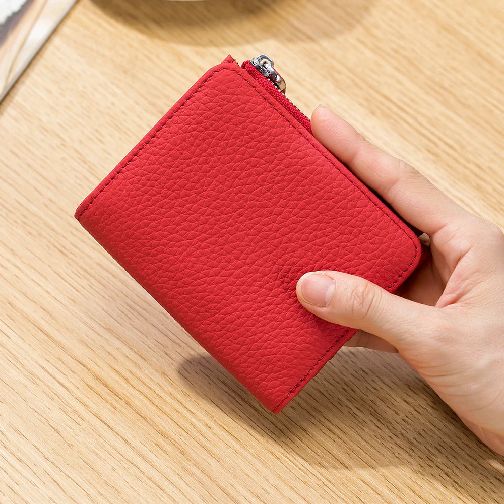 Genuine Cow Leather Short Wallet — RFID Blocking Card Holder & Coin Purse