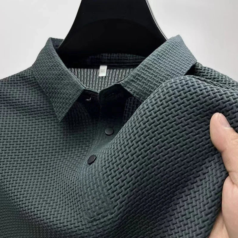 Men's Bone Texture Polo Shirt – Breathable Summer Top