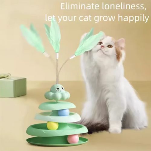 Juguete de Torre de Bolas de 3 Niveles con Varita de Pulpo para Gatos – Juguete Interactivo de Rompecabezas para Gatos
