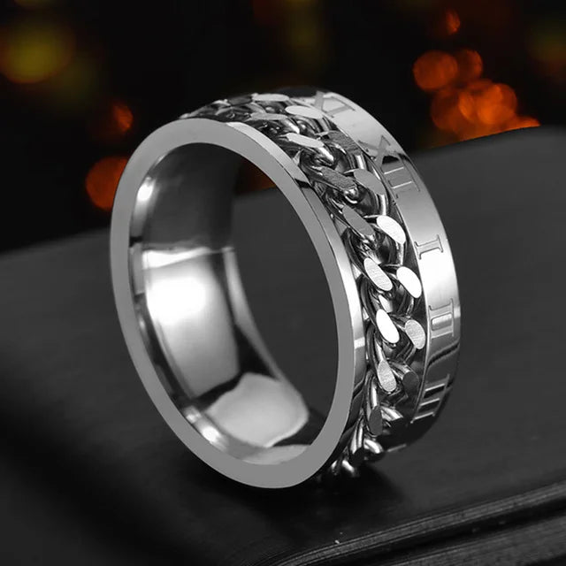 Anillo giratorio de acero inoxidable | Diseño punk de cadena giratoria | Unisex