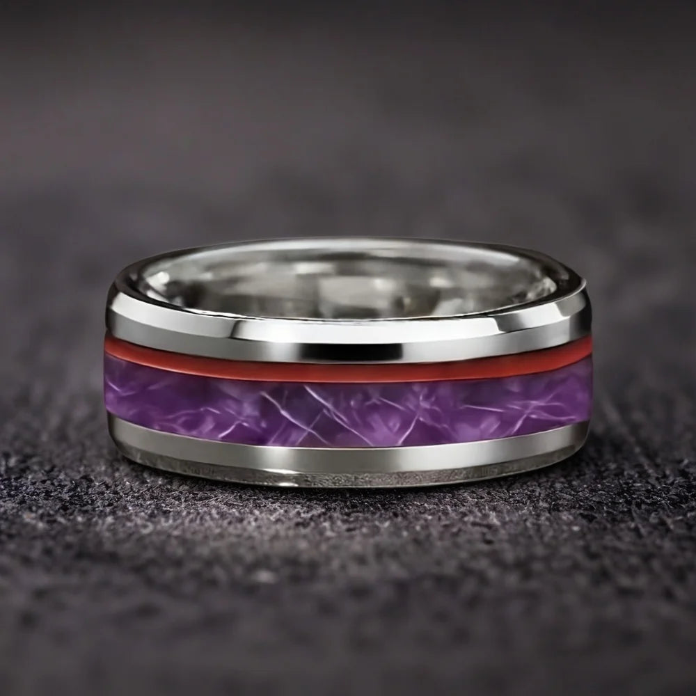 Anillo de acero inoxidable ciberpunk de 8 mm | Joyería gótica punk rockera para hombres y mujeres