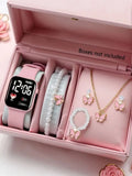 Love Pattern Electronic Watch And Butterfly Accessories Set Birthday Gift (No Box Included)