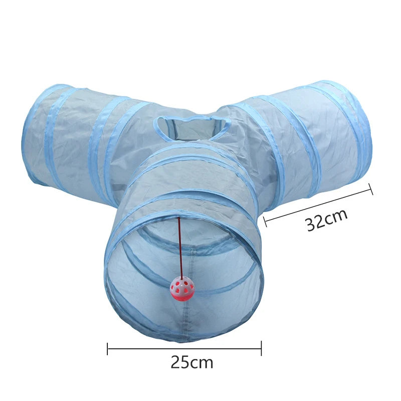 3-Way Foldable Cat Tunnel Tube Toy with Peep Hole – Interactive Kitten Play Tunnel