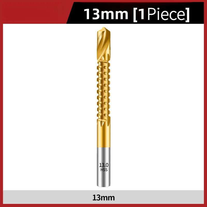 TG Multifunctional Titanium Plated Saw Drill Bit 3-13mm for Woodworking with Serrated Flute Design