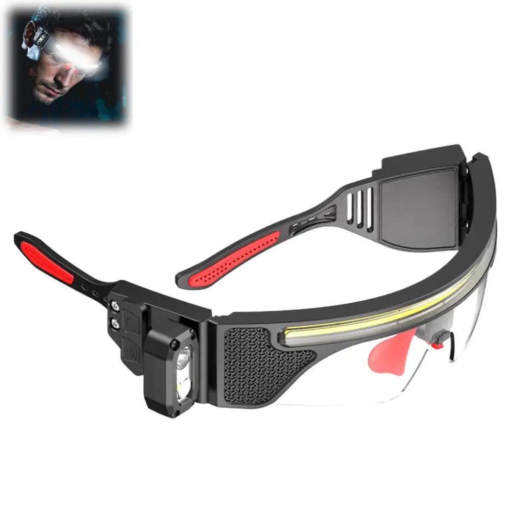 2 In 1 LED Glasses Headlight Wave Sensor Control Waterproof Goggle Light TYPE C Rechargeable Work Lamp For Fishing