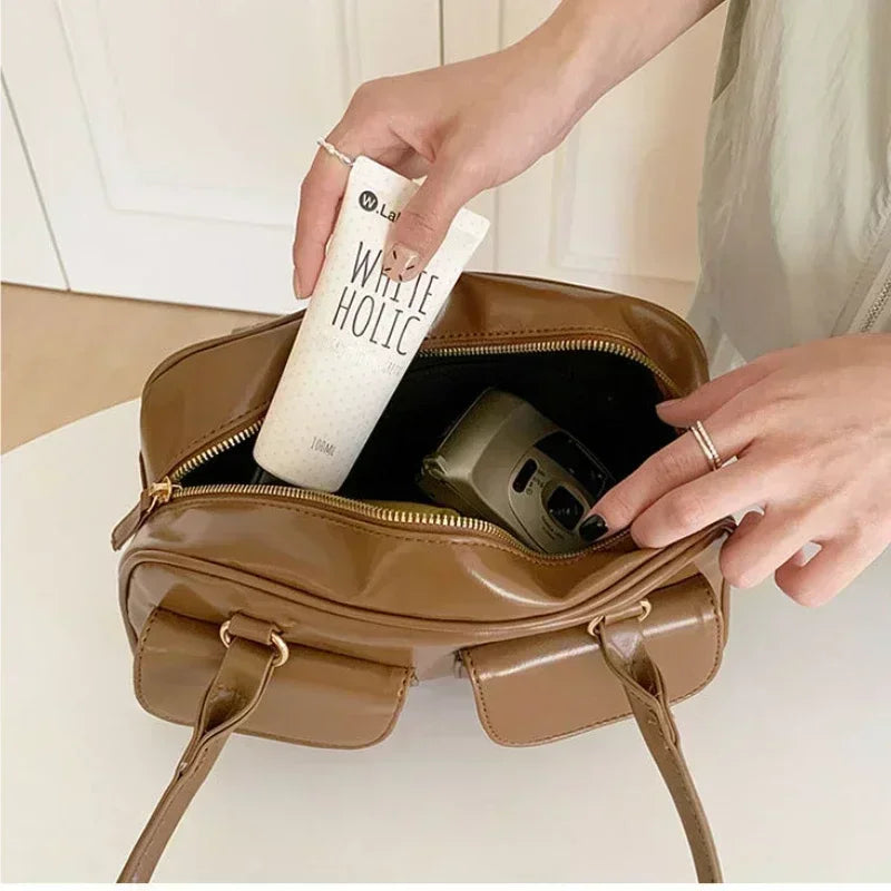 Women's Vintage Business Shoulder Bag — PU Leather Baguette Commute Tote