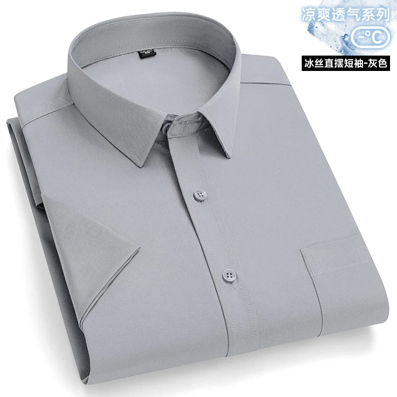 Anti-Wrinkle Men's Short Sleeve Dress Shirt - Slim Fit Business Casual (S-7XL)