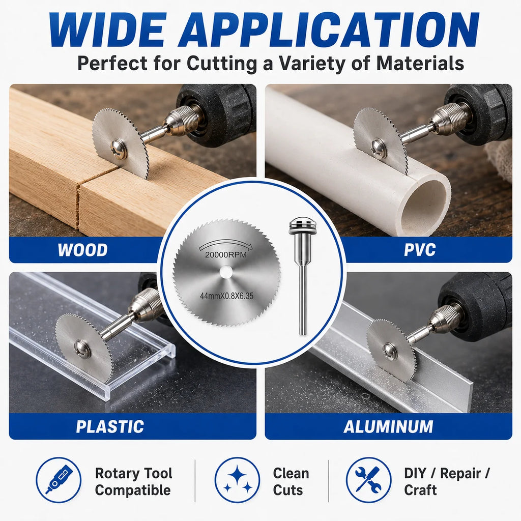 9pcs Rotary Tool Cutting Wheel Set HSS Saw Disc Blades 1/8' & 1/4' Shank Wood Plastic Aluminum Cutting Set with Screwdriver