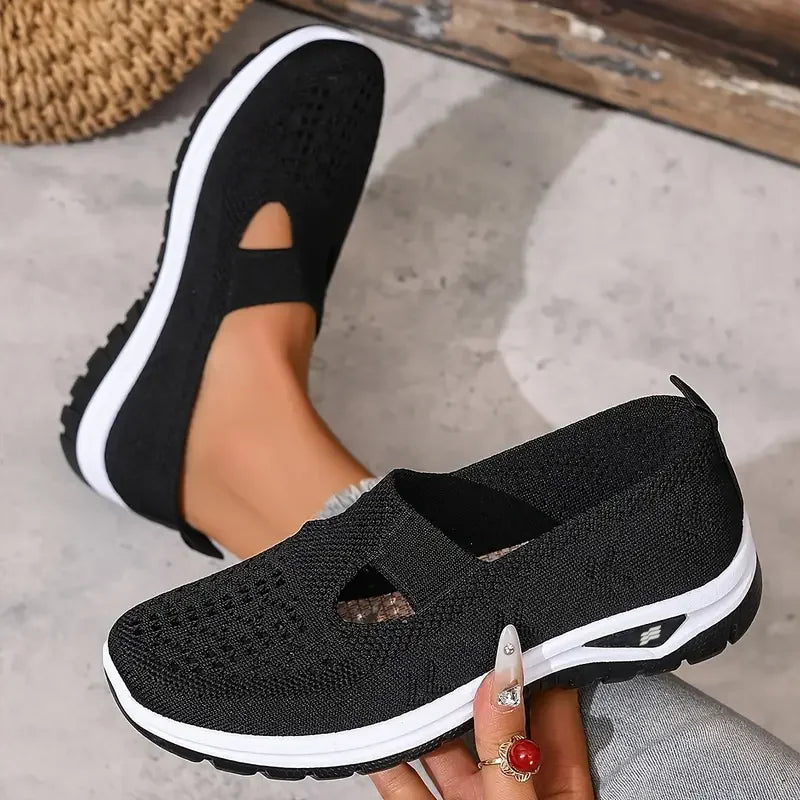 Women's Slip-On Knit Casual Sneakers – Lightweight Soft-Sole Walking Shoes