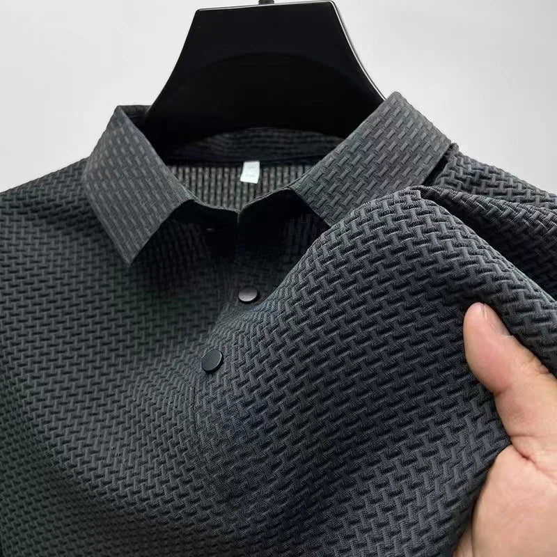 Men's Bone Texture Polo Shirt – Breathable Summer Top