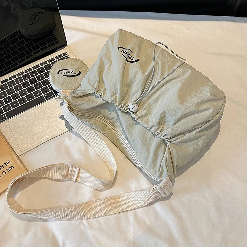 Korean Style Nylon Tote Bag — Casual Crossbody Shoulder Saddle Handbag