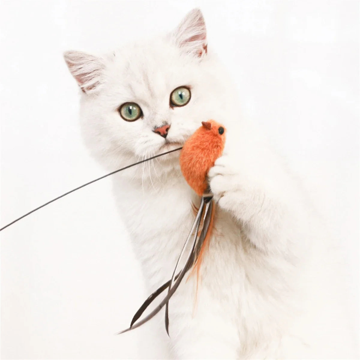 Simulated Bird Cat Teaser Toy – Feather Wand with Upgraded Suction Cup & Steel Wire Rod