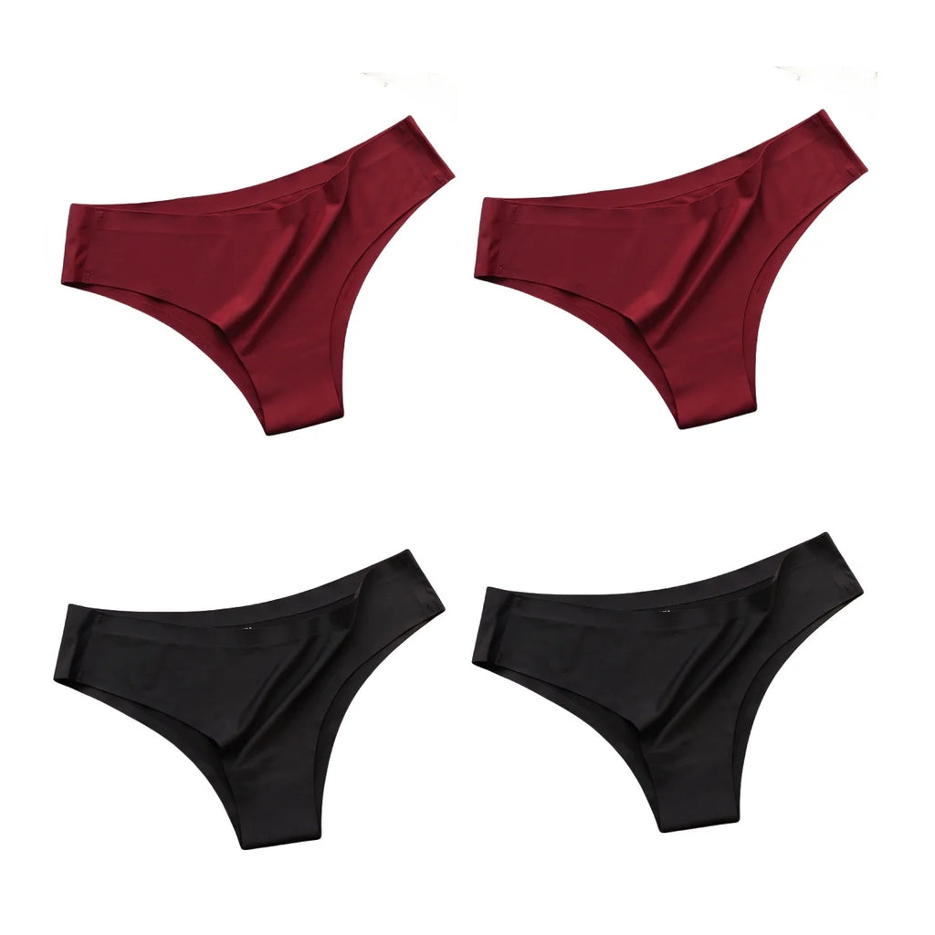 Women's 4-Pack Seamless Ice Silk Brazilian Panties | Low-Rise Bikini Briefs M-XL