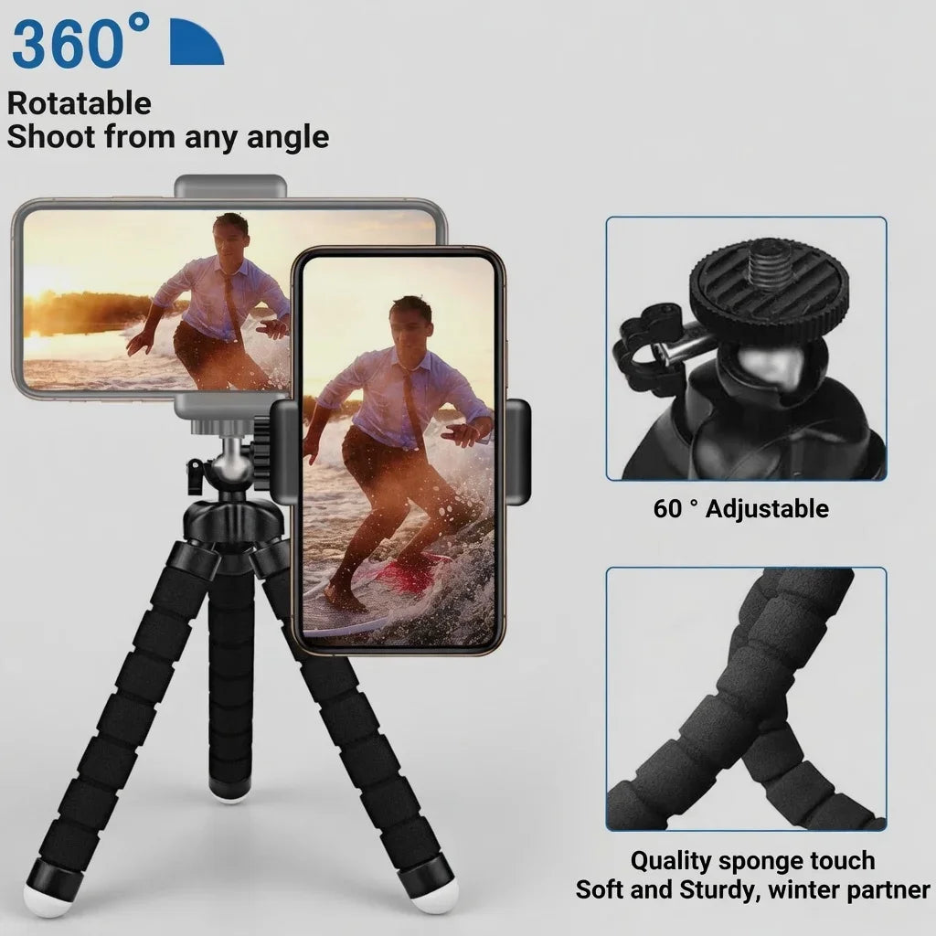 Mini Flexible Octopus Tripod – Universal Phone & Camera Stand with Remote