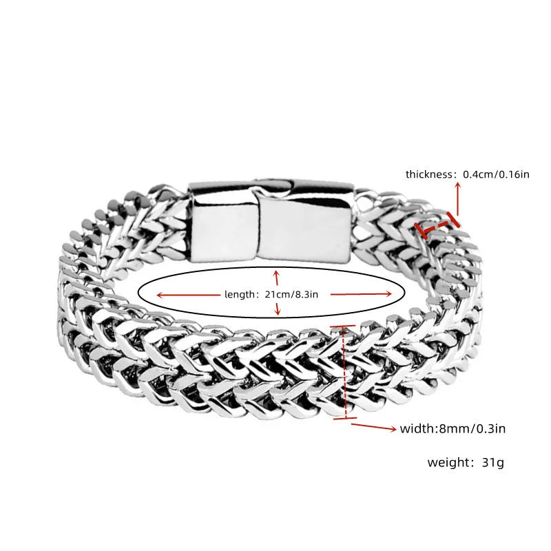 Stainless Steel Fish Scale Magnetic Bracelet – Hip-Hop Chain Link, Unisex 21cm