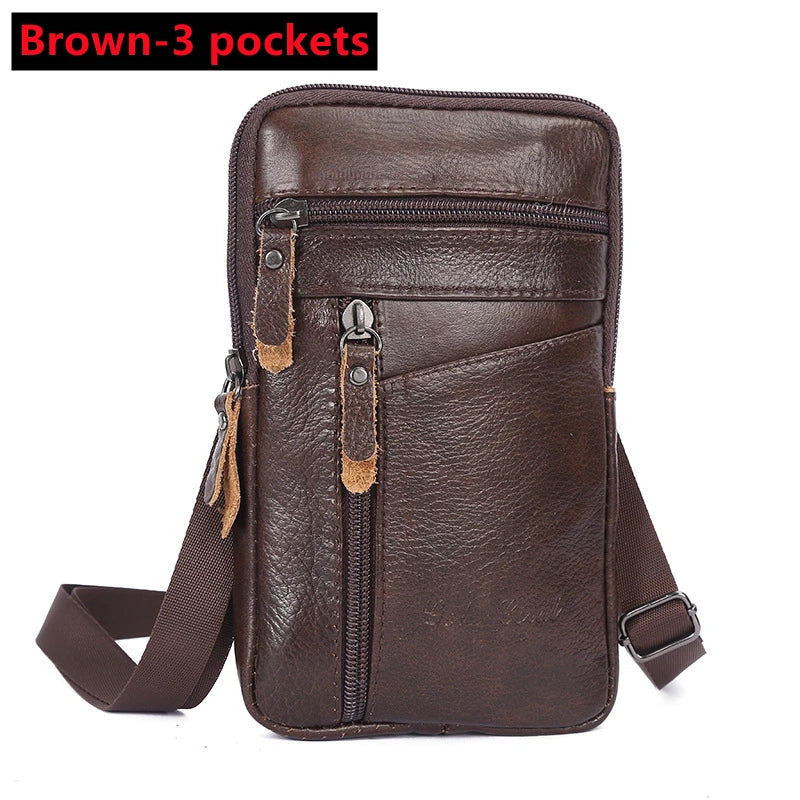 Men's Genuine Leather Waist Pack — Belt Bag, Phone Pouch & Crossbody Chest Bag