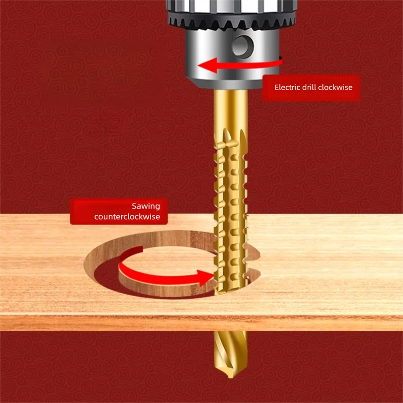 TG Multifunctional Titanium Plated Saw Drill Bit 3-13mm for Woodworking with Serrated Flute Design