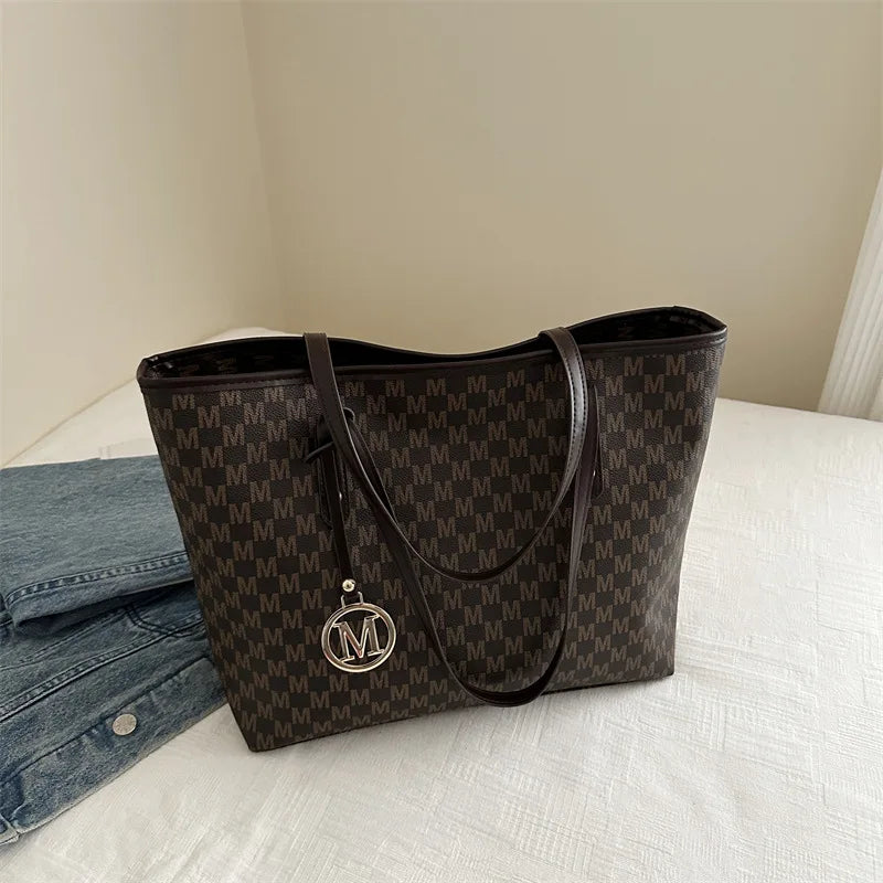 Vintage PU Leather Tote Bag — Large Underarm Shoulder Bag for Women