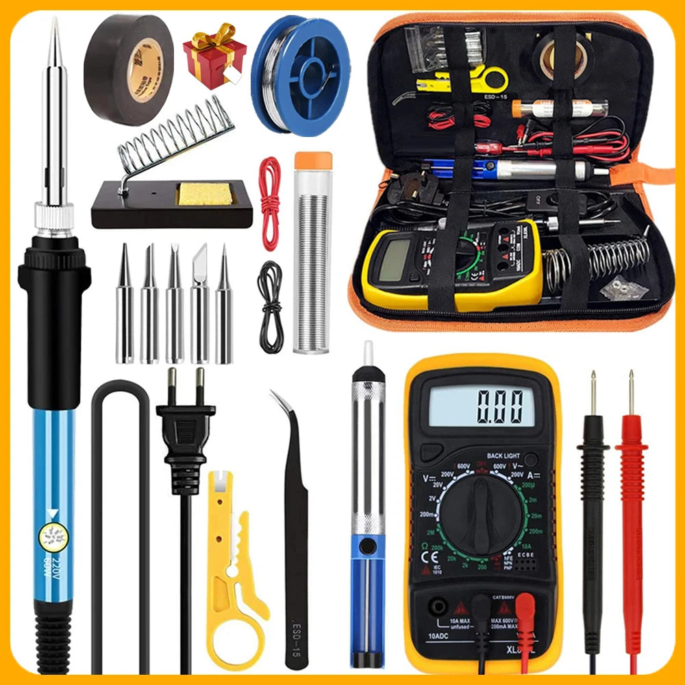 Electric Soldering Iron Kit – 60W Adjustable Temp, 10/16/20-in-1, US & EU Plug