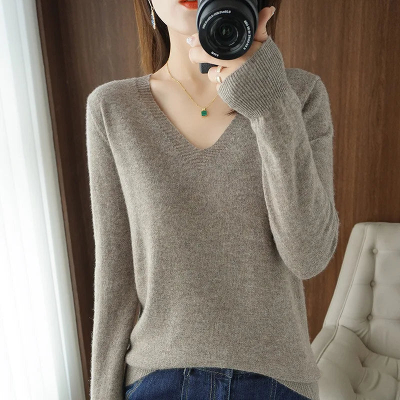 Women's V-Neck Lace Hollow-Out Knit Sweater | Casual Long Sleeve Pullover 10 Colors M-XXL