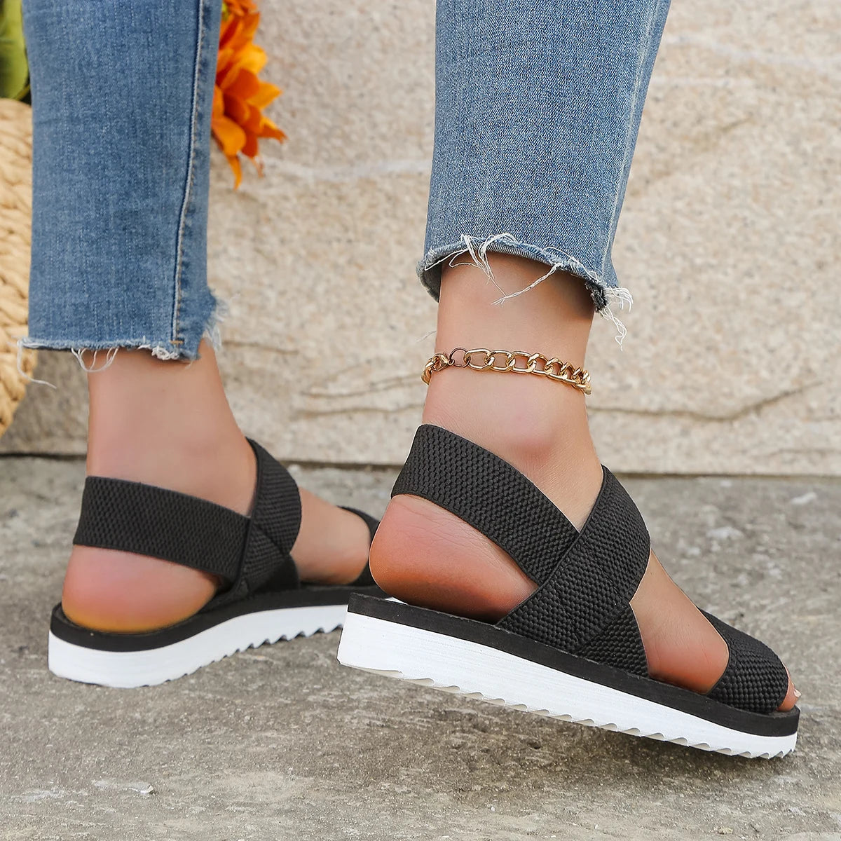 Women's Flat Sandals – Anti-Slip Casual Slides in Black & Khaki