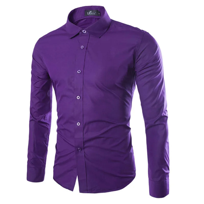 Men's Casual Long Sleeve Shirt - Solid Color Candy Collection (M-3XL)