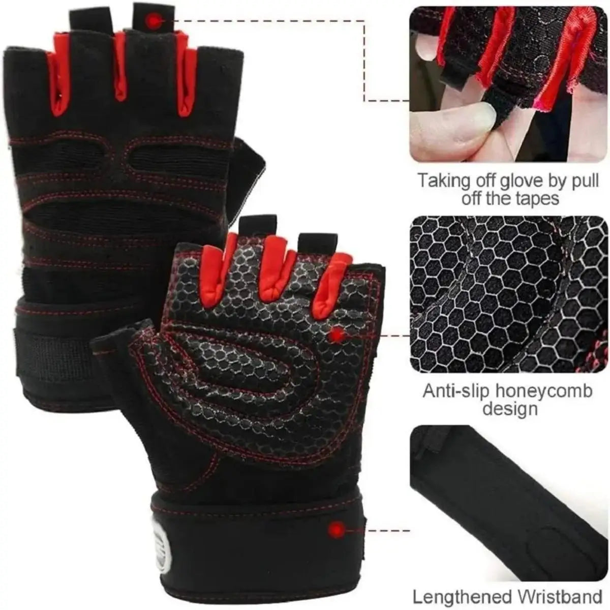 Guantes de gimnasio para hombres y mujeres, guantes de levantamiento de pesas con muñequera, para fitness, culturismo, entrenamiento, deportes, ejercicio, ciclismo, a prueba de golpes