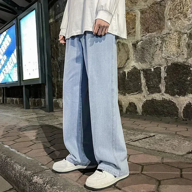 Men’s Korean Style Loose Straight Leg Jeans – Wide Leg Streetwear Denim