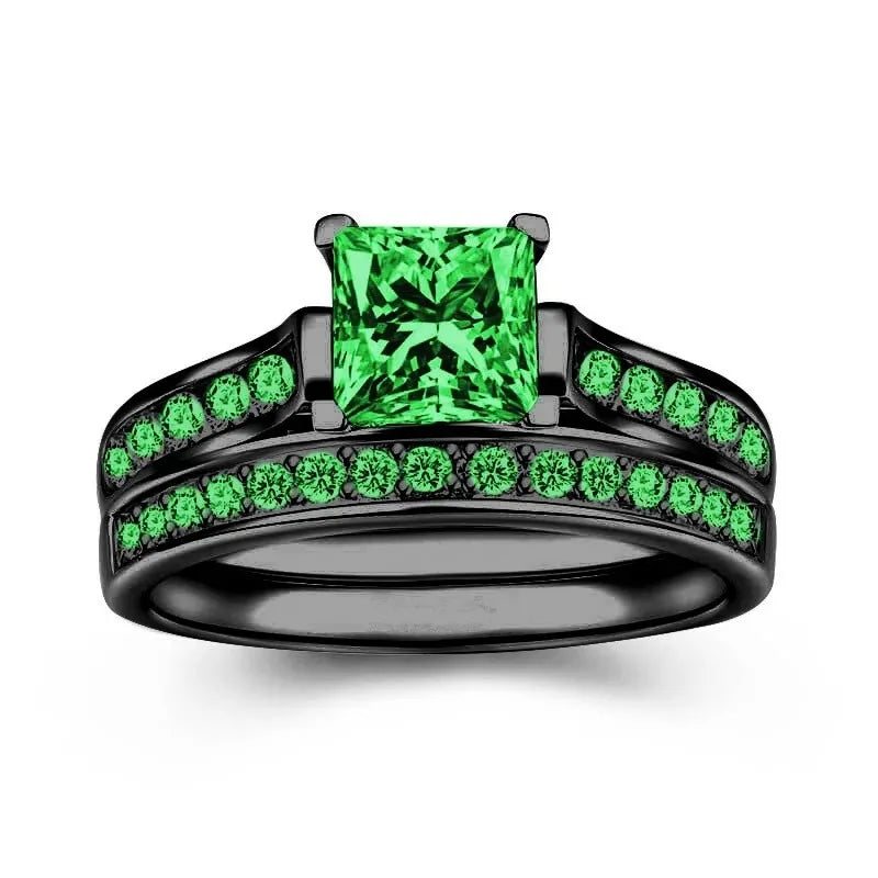Charm Couple Rings – Red Rhinestone Women's & Celtic Dragon Men's Wedding Band Set