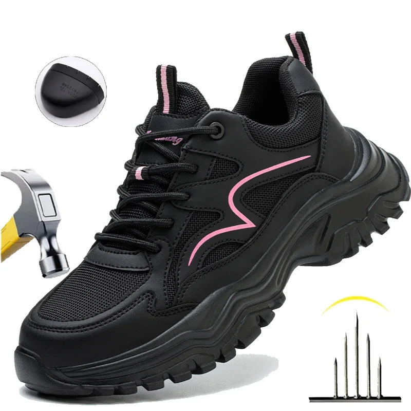 Women's Steel Toe Safety Sneaker – Black with Pink Accent