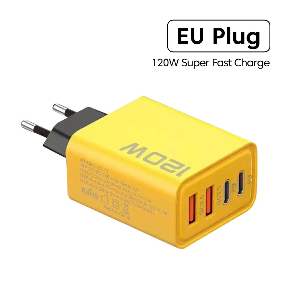 4-Port USB-C Fast Charger 120W – Quick Charge 3.0, Compatible with iPhone, Samsung & More