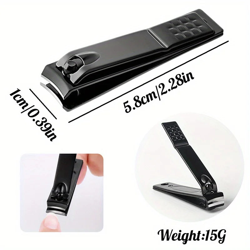 Black Stainless Steel Nail Clipper Set – 4-Piece Manicure Kit with Nano Glass File